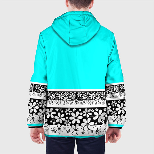 Мужская куртка Цветочный бирюзовый узор / 3D-Белый – фото 4