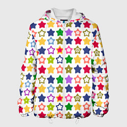 Куртка с капюшоном мужская Разноцветные звездочки, цвет: 3D-белый