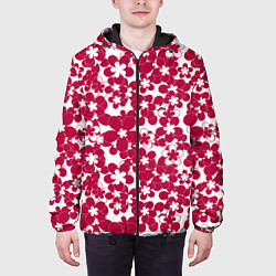 Куртка с капюшоном мужская Бело-красный цветочный, цвет: 3D-черный — фото 2