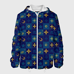Куртка с капюшоном мужская Синий клетчатый узор-плед, цвет: 3D-белый