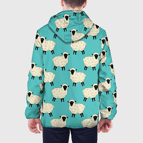 Мужская куртка Овечки паттерн на бирюзовом / 3D-Черный – фото 4