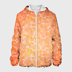 Куртка с капюшоном мужская Оранжевая пиксель абстракция, цвет: 3D-белый