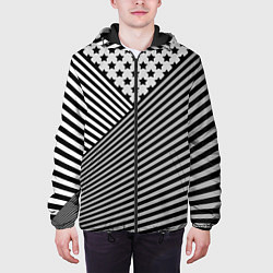 Куртка с капюшоном мужская Полосатый комбинированный узор, цвет: 3D-черный — фото 2