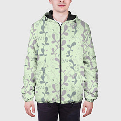 Куртка с капюшоном мужская Растительный зеленый узор, цвет: 3D-черный — фото 2
