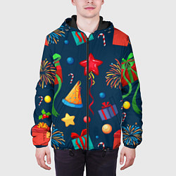Куртка с капюшоном мужская Новогодний Паттерн!, цвет: 3D-черный — фото 2