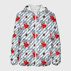 Куртка с капюшоном мужская Новогодние украшения и блестки, цвет: 3D-белый