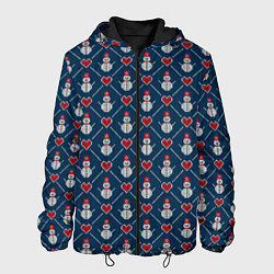 Куртка с капюшоном мужская Снеговики с Сердечками, цвет: 3D-черный