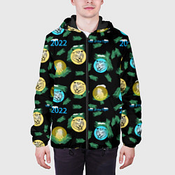Куртка с капюшоном мужская Новогодний принт с тиграми, цвет: 3D-черный — фото 2