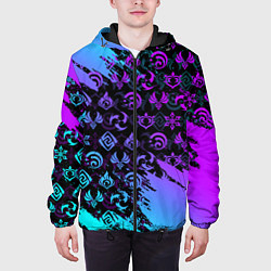 Куртка с капюшоном мужская GENSHIN NEON PATTERN SYMBOL НЕОН ЭМБЛЕМЫ, цвет: 3D-черный — фото 2