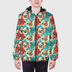 Куртка с капюшоном мужская Прикольные Мопсы, цвет: 3D-черный — фото 2