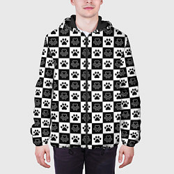 Куртка с капюшоном мужская Следы на Шахматном Фоне, цвет: 3D-черный — фото 2