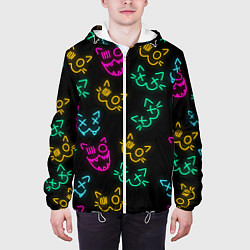 Куртка с капюшоном мужская НЕОНОВЫЕ КОТИКИ NEON FACES CATS, цвет: 3D-белый — фото 2