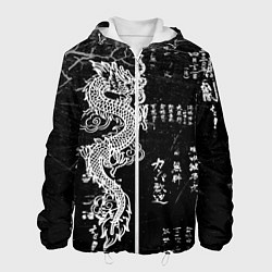 Куртка с капюшоном мужская Японский Дракон Иероглифы Dragon Japan, цвет: 3D-белый