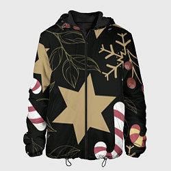 Куртка с капюшоном мужская Новогоднее Настроение Звезды, цвет: 3D-черный