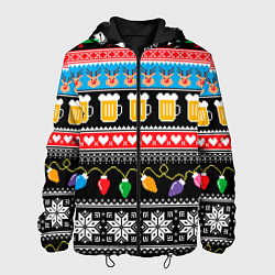 Куртка с капюшоном мужская Новогодний пивной узор, цвет: 3D-черный