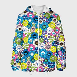Куртка с капюшоном мужская Takashi Murakami Улыбающиеся цветы, цвет: 3D-белый