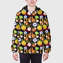 Куртка с капюшоном мужская Разные Спортивные Мячи, цвет: 3D-черный — фото 2