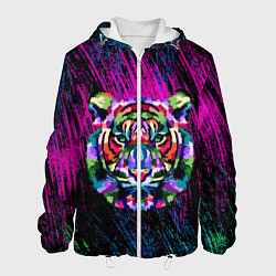 Куртка с капюшоном мужская Тигр Красочный 2022, цвет: 3D-белый