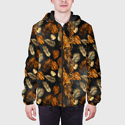 Куртка с капюшоном мужская Тигры и листья Тропики, цвет: 3D-черный — фото 2