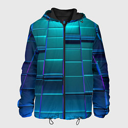 Куртка с капюшоном мужская 3D квадраты неоновые, цвет: 3D-черный
