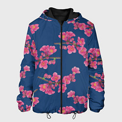 Мужская куртка Веточки айвы с розовыми цветами на синем фоне
