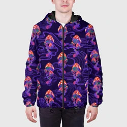Куртка с капюшоном мужская Грибы психоделика, цвет: 3D-черный — фото 2