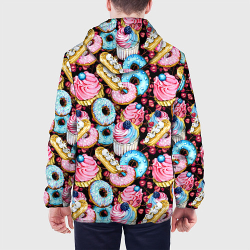 Мужская куртка Узор из сладостей на черном фоне / 3D-Белый – фото 4