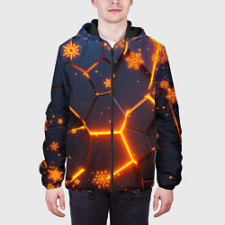 Куртка с капюшоном мужская НОВОГОДНИЕ ОГНЕННЫЕ 3D ПЛИТЫ FIRE NEON HEXAGON, цвет: 3D-черный — фото 2