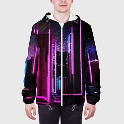 Куртка с капюшоном мужская Ночной город в киберпанке, цвет: 3D-белый — фото 2