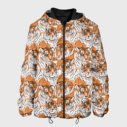Куртка с капюшоном мужская Тигры рисованный стиль, цвет: 3D-черный