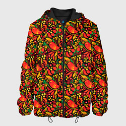 Мужская куртка Желтые и красные цветы, птицы и ягоды хохлома