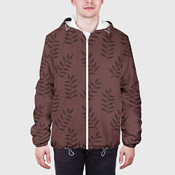 Куртка с капюшоном мужская Веточки с черными листьями на коричневом фоне, цвет: 3D-белый — фото 2