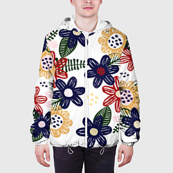 Куртка с капюшоном мужская Разноцветные цветы в мультяшном стиле, цвет: 3D-белый — фото 2