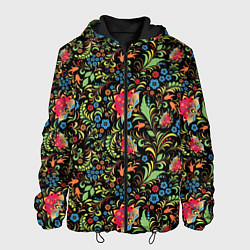 Куртка с капюшоном мужская Цветочный Узор хохлома, цвет: 3D-черный