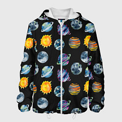 Куртка с капюшоном мужская Планеты космос, цвет: 3D-белый