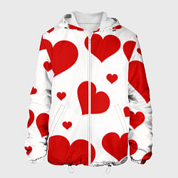 Куртка с капюшоном мужская Красные сердечки Heart, цвет: 3D-белый
