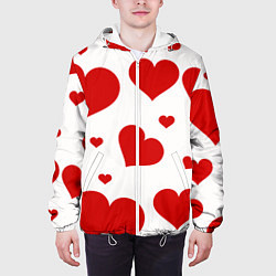 Куртка с капюшоном мужская Красные сердечки Heart, цвет: 3D-белый — фото 2