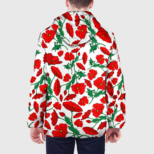 Мужская куртка Цветы Красные Маки на белом фоне / 3D-Белый – фото 4