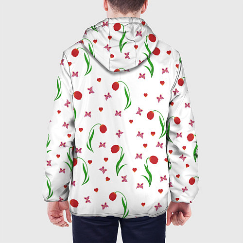Мужская куртка Тюльпаны, бабочки, сердечки / 3D-Белый – фото 4