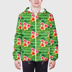 Куртка с капюшоном мужская Летние цветочки и блестки, цвет: 3D-белый — фото 2