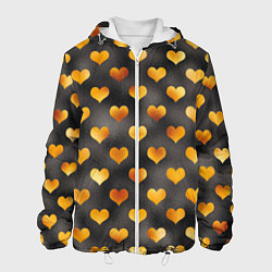 Куртка с капюшоном мужская Сердечки Gold and Black, цвет: 3D-белый