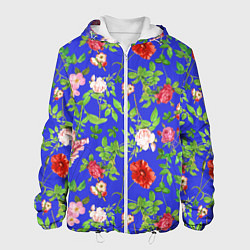 Куртка с капюшоном мужская Цветочки - синий фон - паттерн, цвет: 3D-белый