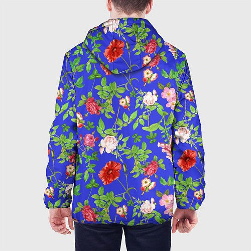 Мужская куртка Цветочки - синий фон - паттерн / 3D-Белый – фото 4
