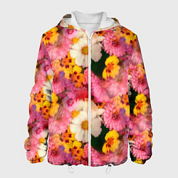 Куртка с капюшоном мужская Дачные садовые цветы, цвет: 3D-белый