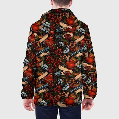 Мужская куртка Кастеты, Пистолеты, Розы, Сердечки / 3D-Черный – фото 4