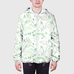 Куртка с капюшоном мужская Хаос из зелёных веток и листьев, цвет: 3D-белый — фото 2
