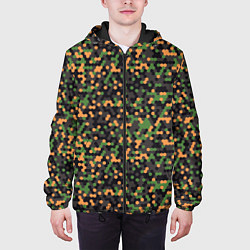 Куртка с капюшоном мужская Абстрактный геометрический оранжевый черный и зеле, цвет: 3D-черный — фото 2