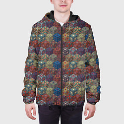 Куртка с капюшоном мужская Разноцветные Кубические Узоры, цвет: 3D-черный — фото 2