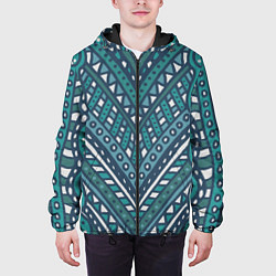 Куртка с капюшоном мужская Абстракция Зеленый, белый и синий цвета Волны, лин, цвет: 3D-черный — фото 2