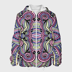 Куртка с капюшоном мужская Абстракция разноцветная Калейдоскоп Фиолетовый, зе, цвет: 3D-белый